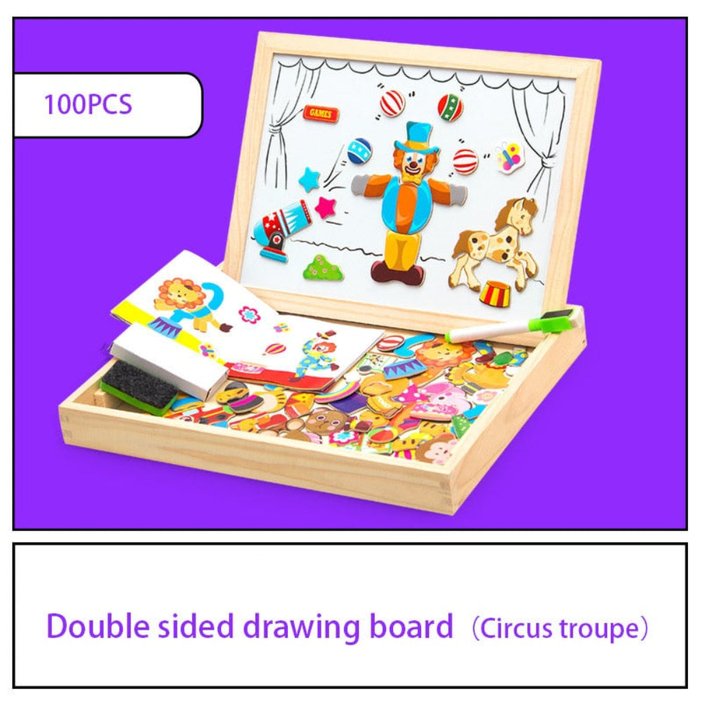 Wooden Magnetic Drawing Board with Puzzle – Double-Sided Educational Toy for Creative Learning 6