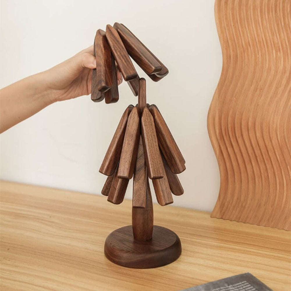 Elegant Wooden Coaster Set with Premium Walnut Stand for Pots and Cups 9