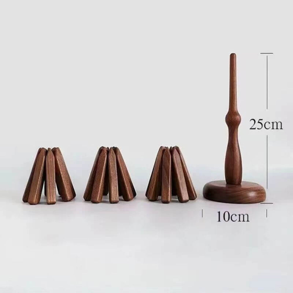 Elegant Wooden Coaster Set with Premium Walnut Stand for Pots and Cups 11