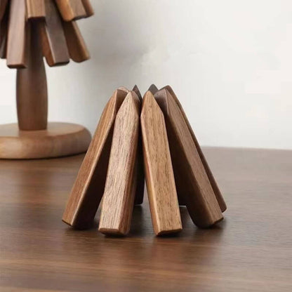 Elegant Wooden Coaster Set with Premium Walnut Stand for Pots and Cups 12