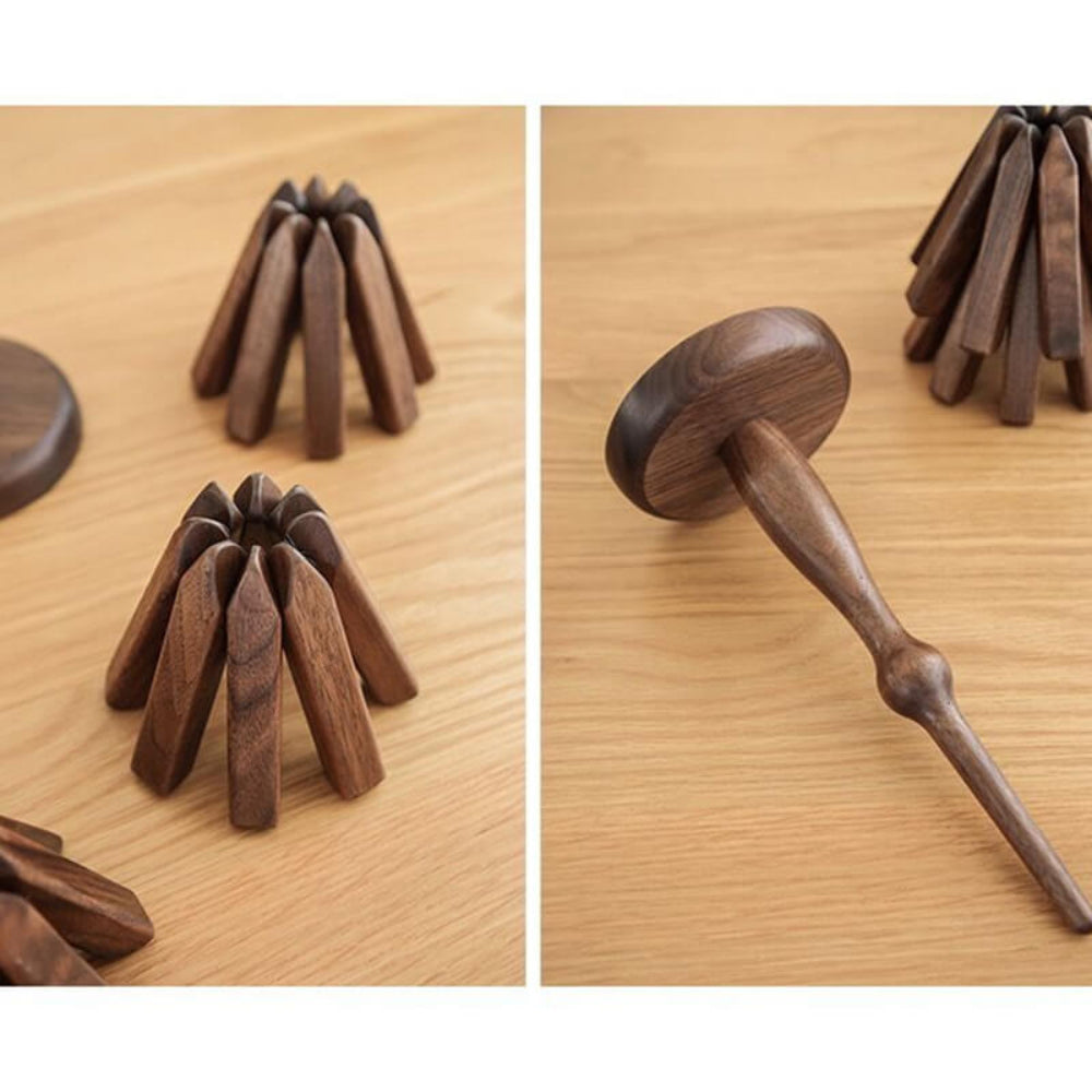 Elegant Wooden Coaster Set with Premium Walnut Stand for Pots and Cups 13