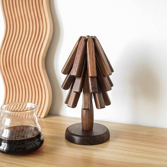 Elegant Wooden Coaster Set with Premium Walnut Stand for Pots and Cups 1