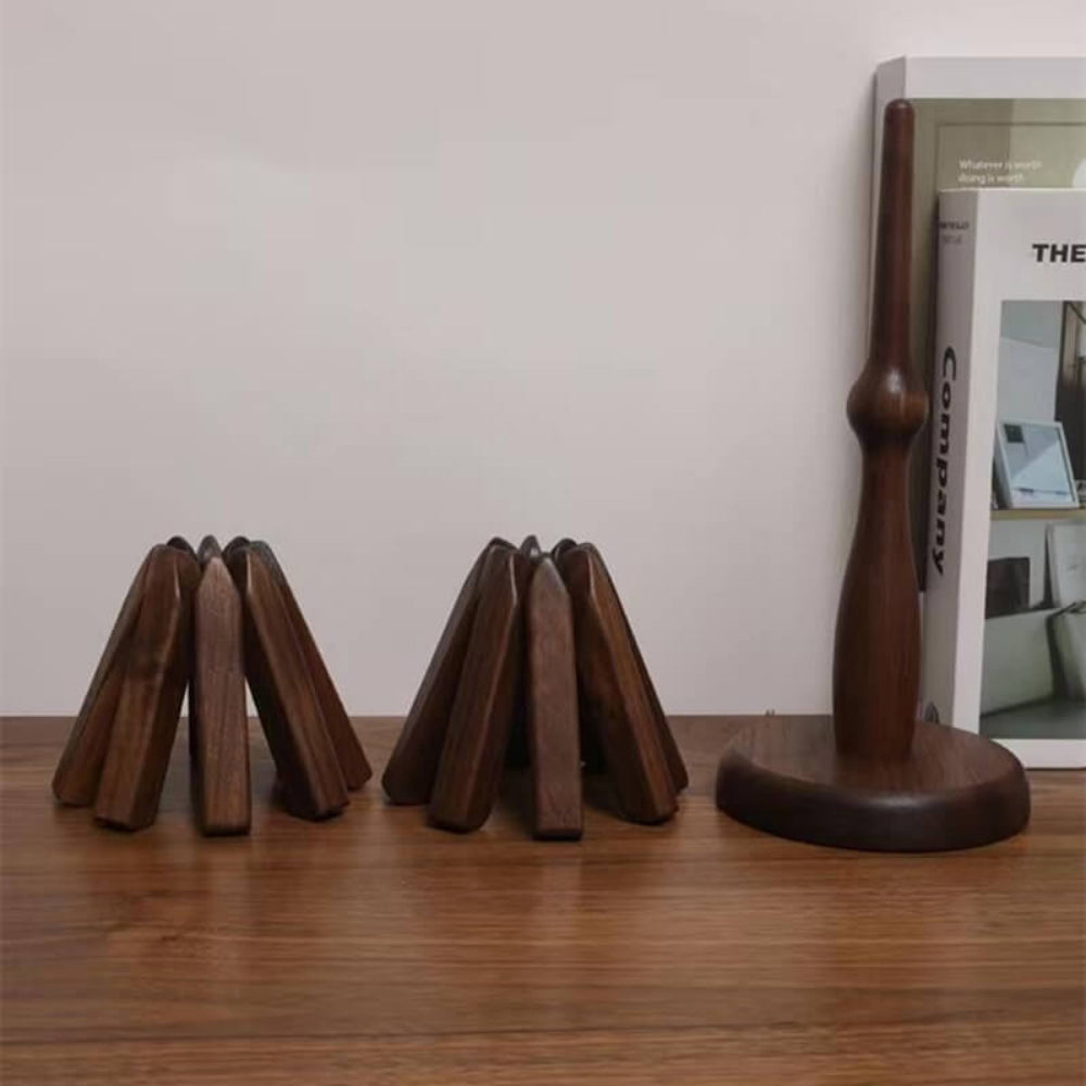 Elegant Wooden Coaster Set with Premium Walnut Stand for Pots and Cups 8