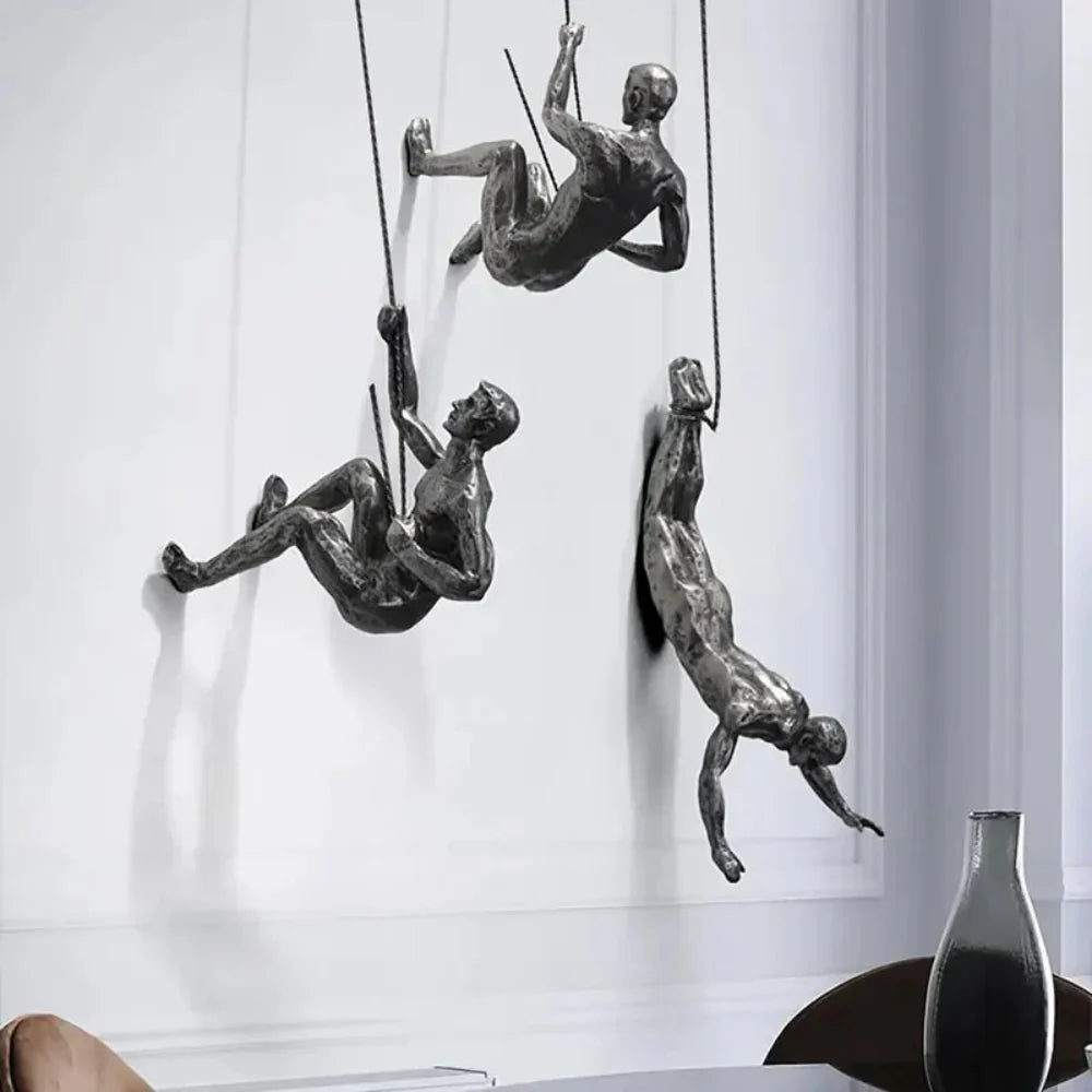 Elevate Trio Wall Climbing Sculptures – Set of 3 Minimalist Resin Figures for Modern Decor 1