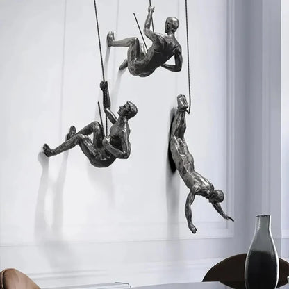 Elevate Trio Wall Climbing Sculptures – Set of 3 Minimalist Resin Figures for Modern Decor 1