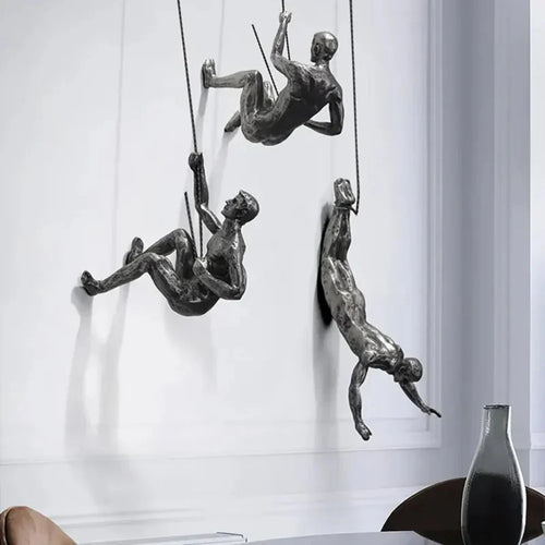 Elevate Trio Wall Climbing Sculptures – Set of 3 Minimalist Resin Figures for Modern Decor 1
