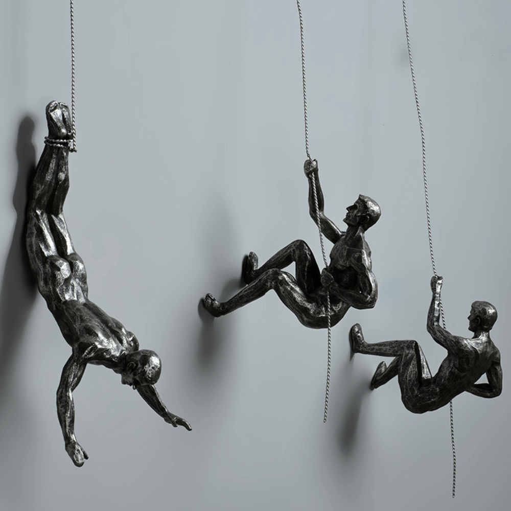 Elevate Trio Wall Climbing Sculptures – Set of 3 Minimalist Resin Figures for Modern Decor 12