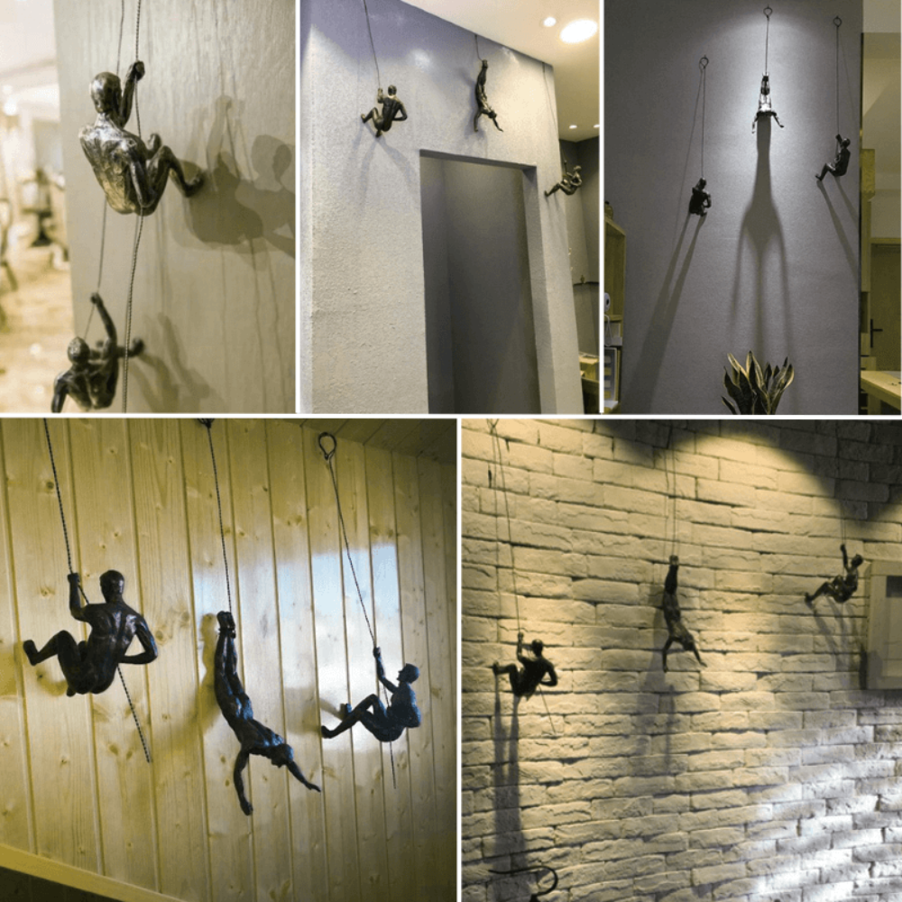 Elevate Trio Wall Climbing Sculptures – Set of 3 Minimalist Resin Figures for Modern Decor 4