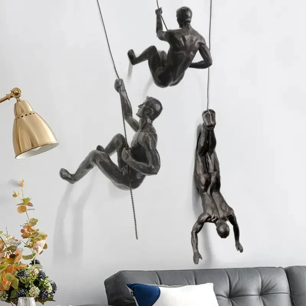Elevate Trio Wall Climbing Sculptures – Set of 3 Minimalist Resin Figures for Modern Decor 5