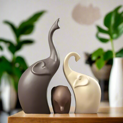 Elephant Family Figurine Set – Ceramic Decorative Statues for Home and Office 1