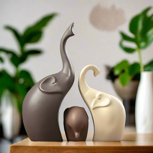 Elephant Family Figurine Set – Ceramic Decorative Statues for Home and Office 1