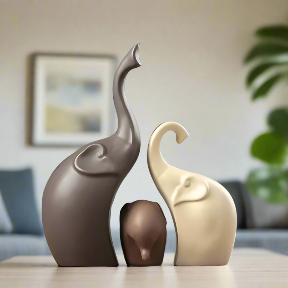 Elephant Family Figurine Set – Ceramic Decorative Statues for Home and Office 2