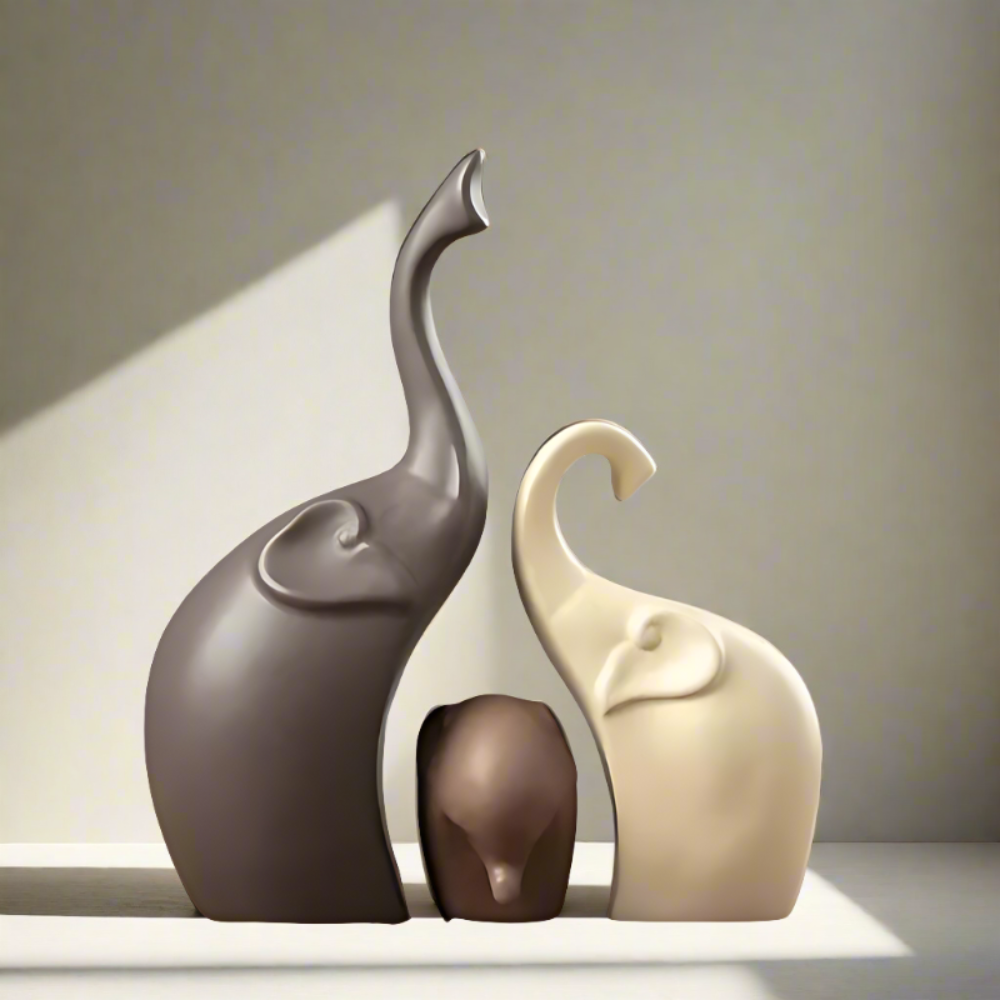 Elephant Family Figurine Set – Ceramic Decorative Statues for Home and Office 4