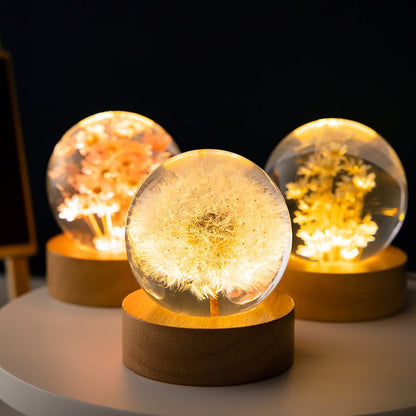 3D Crystal Decorative Night Lamp with Realistic Flowers – USB-Powered Nite Light for Home Décor 5