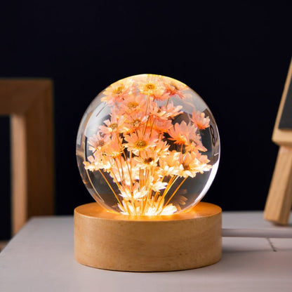 3D Crystal Decorative Night Lamp with Realistic Flowers – USB-Powered Nite Light for Home Décor 3