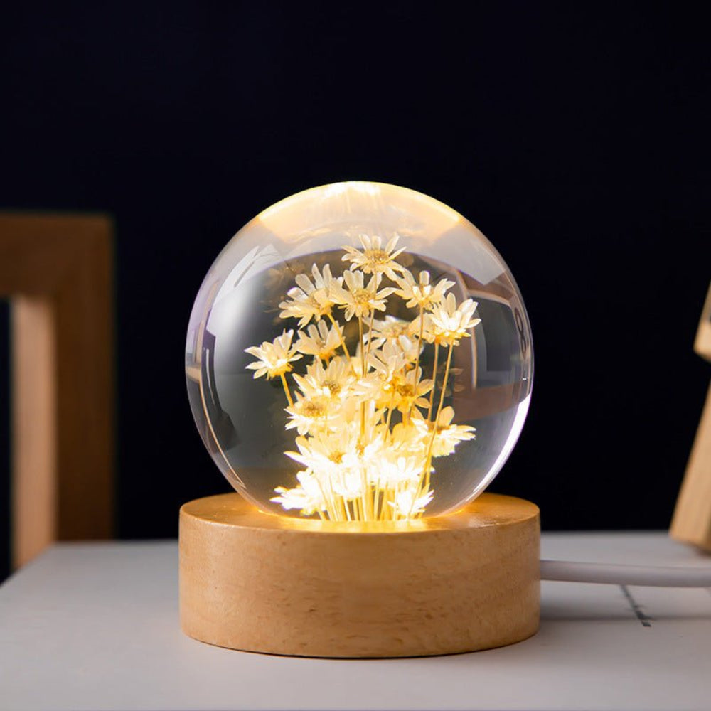 3D Crystal Decorative Night Lamp with Realistic Flowers – USB-Powered Nite Light for Home Décor 4