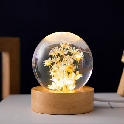 3D Crystal Decorative Night Lamp with Realistic Flowers – USB-Powered Nite Light for Home Décor 4
