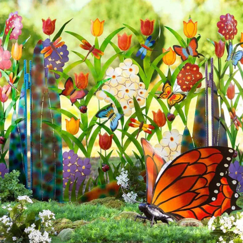 Decorative Metal Garden Fence Art - Butterfly and Flower Wall Decor for Outdoor Spaces 2