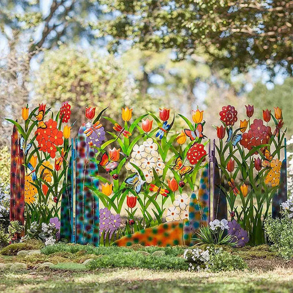 Decorative Metal Garden Fence Art - Butterfly and Flower Wall Decor for Outdoor Spaces 4