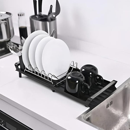 Adjustable Dish Drying Rack with Drainage Tray – Space-Saving Stainless Steel Design 1