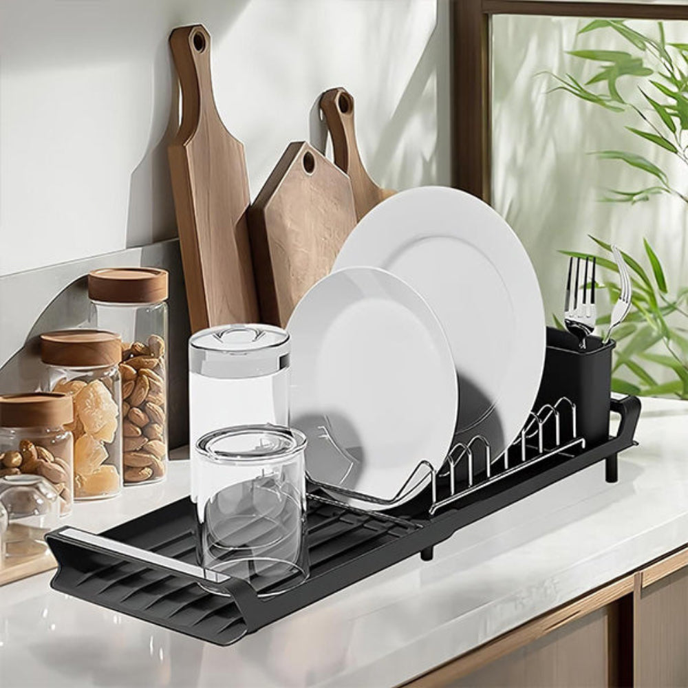 Adjustable Dish Drying Rack with Drainage Tray – Space-Saving Stainless Steel Design 2