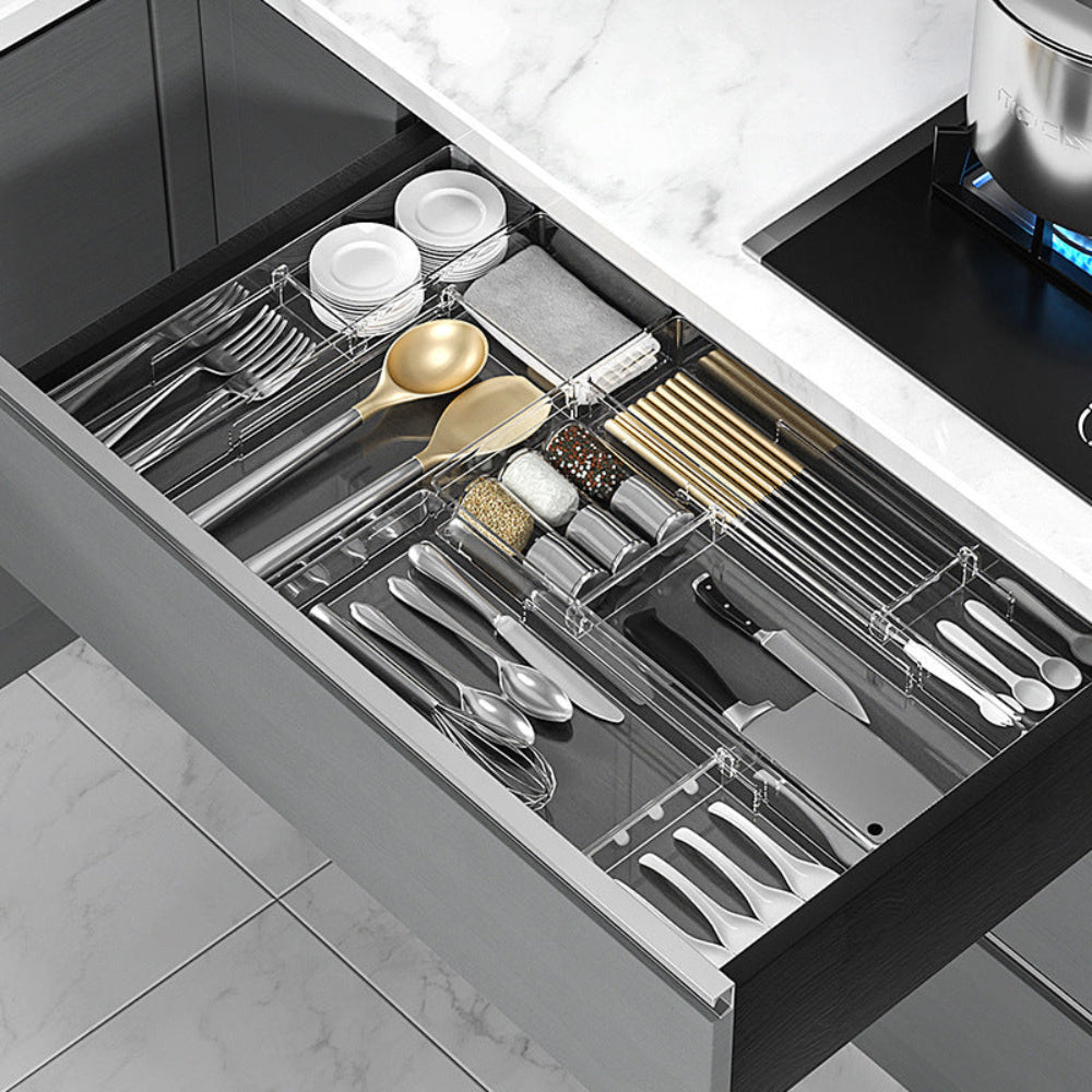 Expandable Kitchen Drawer Organizer with Adjustable Dividers – Durable Plastic Cutlery Tray for Office and Bathroom Storage 1
