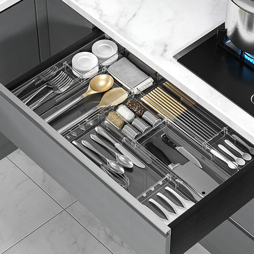 Expandable Kitchen Drawer Organizer with Adjustable Dividers – Durable Plastic Cutlery Tray for Office and Bathroom Storage 1