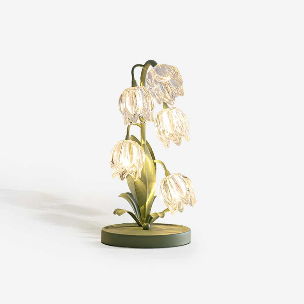 Botanical Table Lamp with Green Glass Petals – Elegant Nightstand or Desk Lamp for Modern Home Decor 1