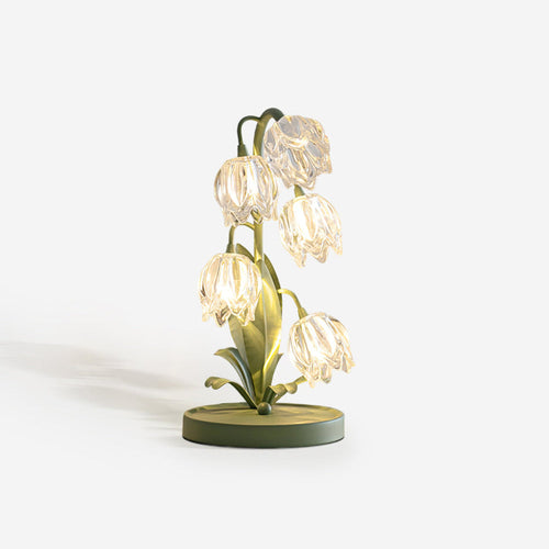 Botanical Table Lamp with Green Glass Petals – Elegant Nightstand or Desk Lamp for Modern Home Decor 1
