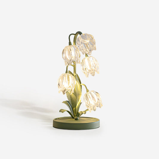 Botanical Table Lamp with Green Glass Petals – Elegant Nightstand or Desk Lamp for Modern Home Decor 1