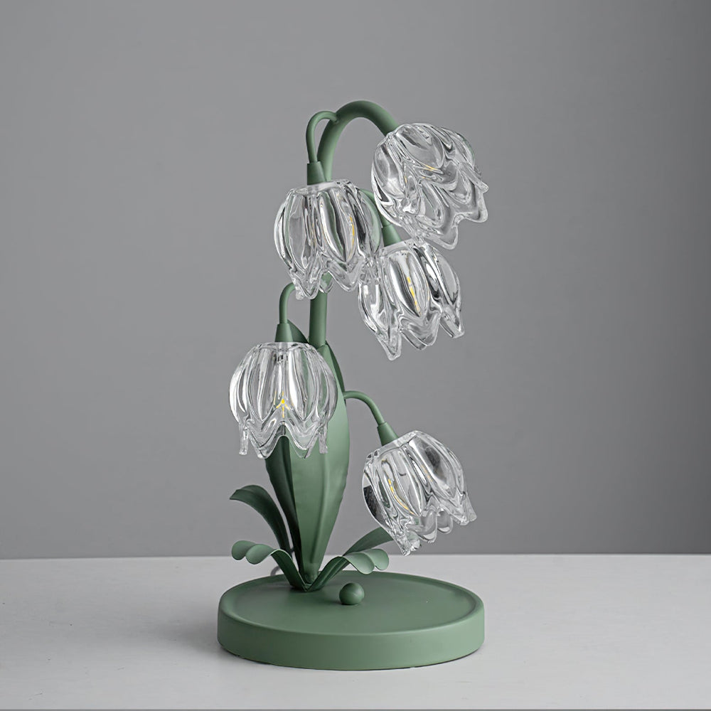Botanical Table Lamp with Green Glass Petals – Elegant Nightstand or Desk Lamp for Modern Home Decor 14