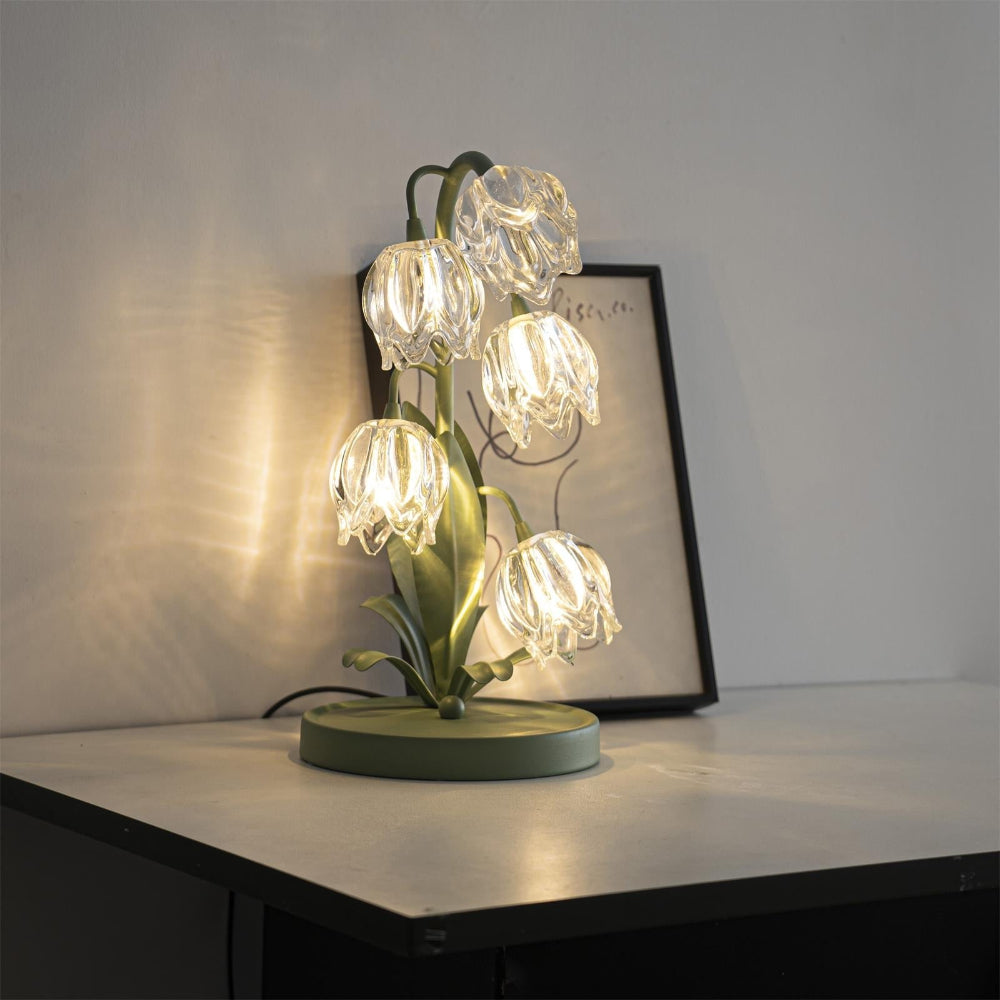 Botanical Table Lamp with Green Glass Petals – Elegant Nightstand or Desk Lamp for Modern Home Decor 16