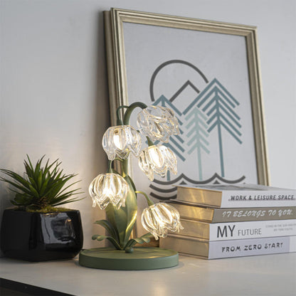 Botanical Table Lamp with Green Glass Petals – Elegant Nightstand or Desk Lamp for Modern Home Decor 17