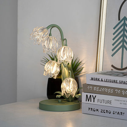 Botanical Table Lamp with Green Glass Petals – Elegant Nightstand or Desk Lamp for Modern Home Decor 18
