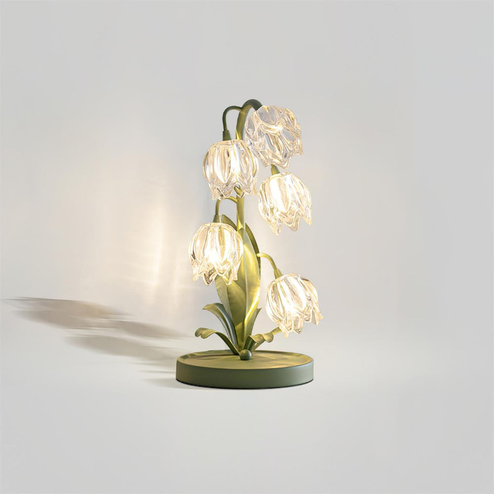 Botanical Table Lamp with Green Glass Petals – Elegant Nightstand or Desk Lamp for Modern Home Decor 2