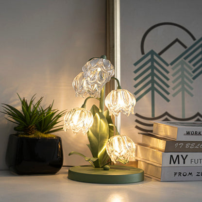 Botanical Table Lamp with Green Glass Petals – Elegant Nightstand or Desk Lamp for Modern Home Decor 23