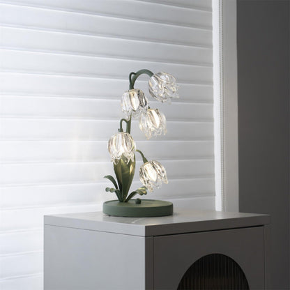 Botanical Table Lamp with Green Glass Petals – Elegant Nightstand or Desk Lamp for Modern Home Decor 24