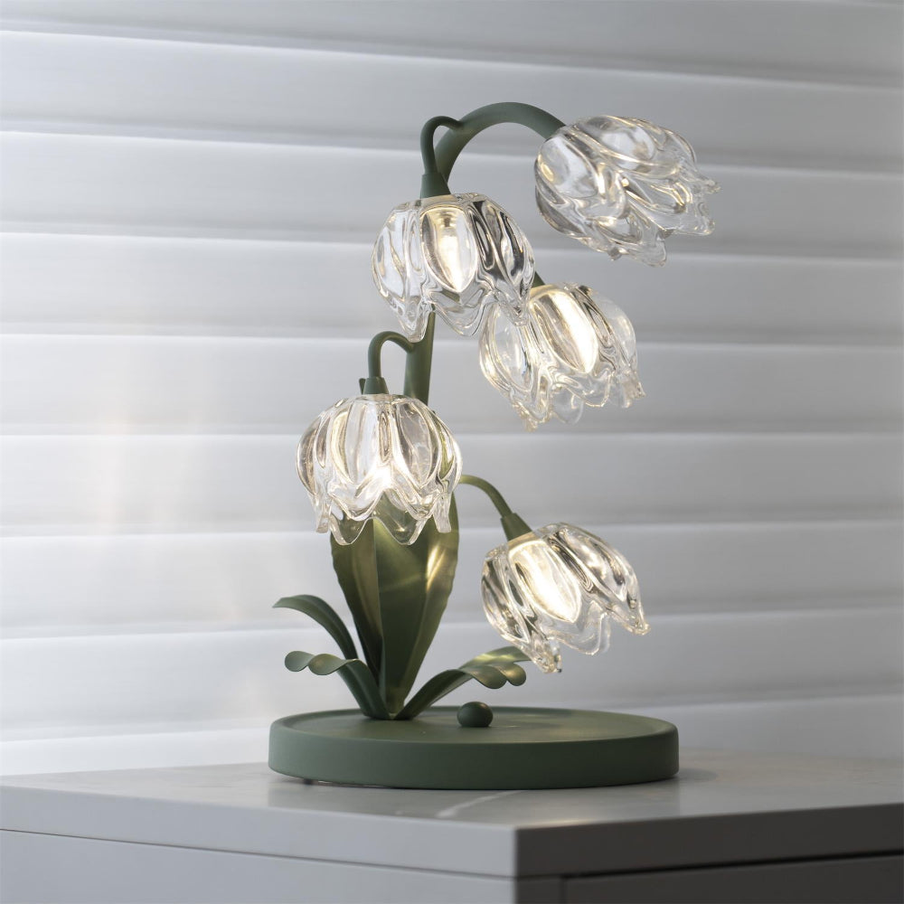 Botanical Table Lamp with Green Glass Petals – Elegant Nightstand or Desk Lamp for Modern Home Decor 25