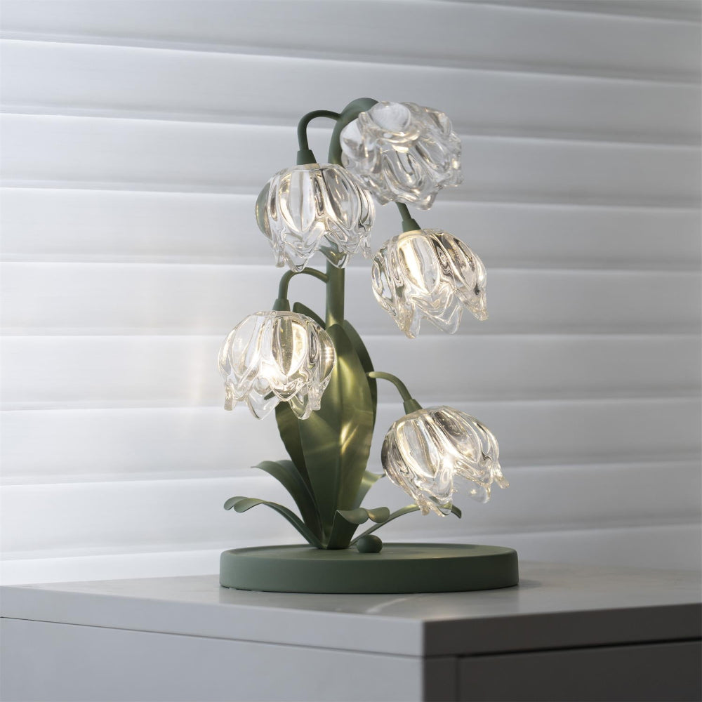 Botanical Table Lamp with Green Glass Petals – Elegant Nightstand or Desk Lamp for Modern Home Decor 26