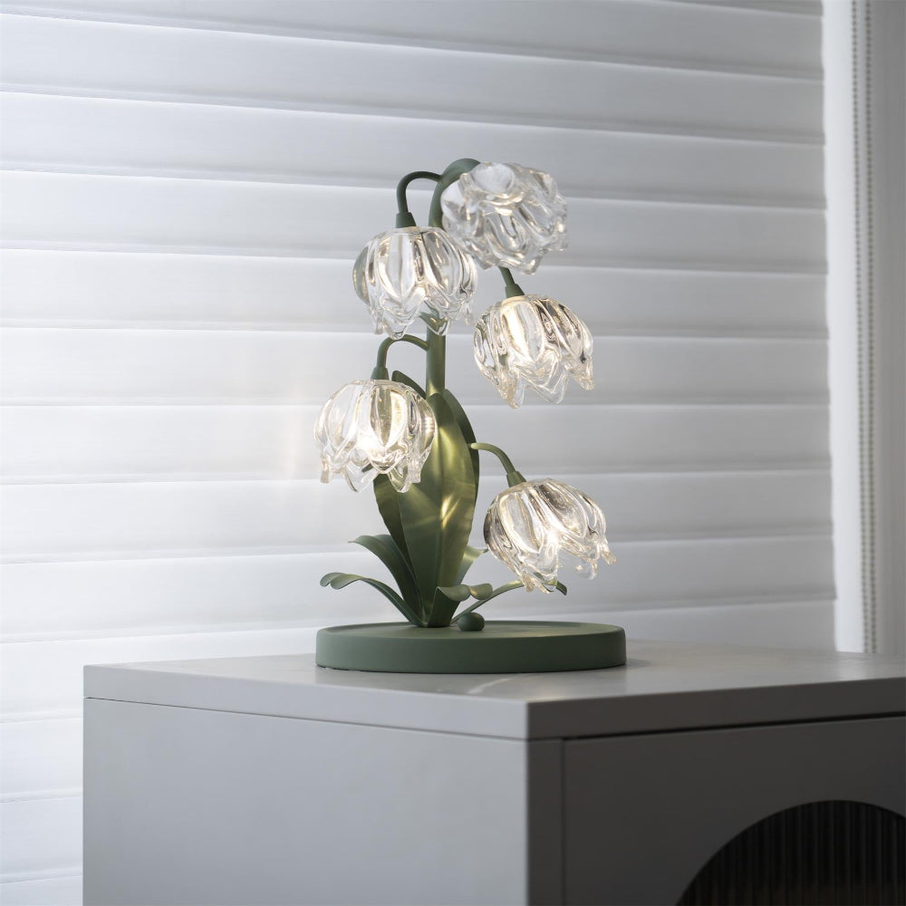 Botanical Table Lamp with Green Glass Petals – Elegant Nightstand or Desk Lamp for Modern Home Decor 27