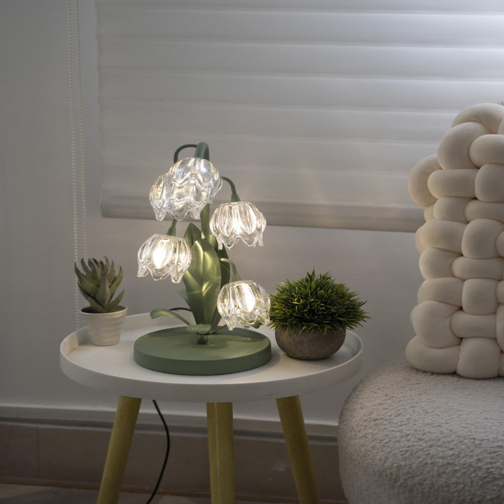Botanical Table Lamp with Green Glass Petals – Elegant Nightstand or Desk Lamp for Modern Home Decor 28