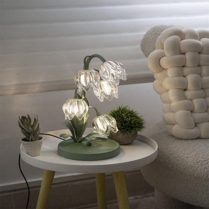 Botanical Table Lamp with Green Glass Petals – Elegant Nightstand or Desk Lamp for Modern Home Decor 29