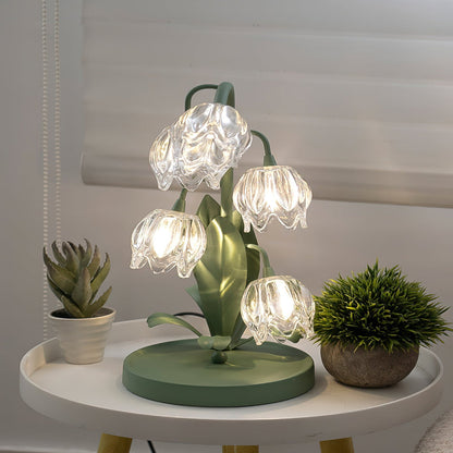 Botanical Table Lamp with Green Glass Petals – Elegant Nightstand or Desk Lamp for Modern Home Decor 3