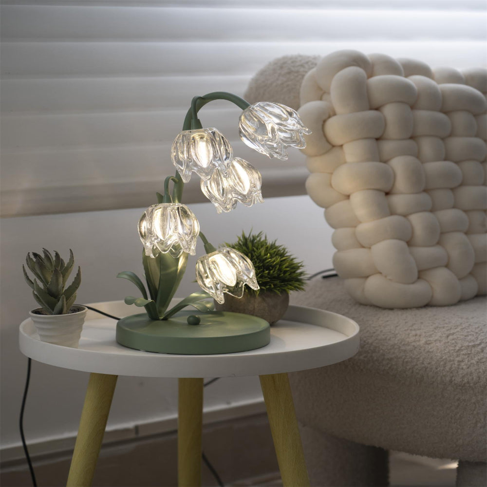 Botanical Table Lamp with Green Glass Petals – Elegant Nightstand or Desk Lamp for Modern Home Decor 30