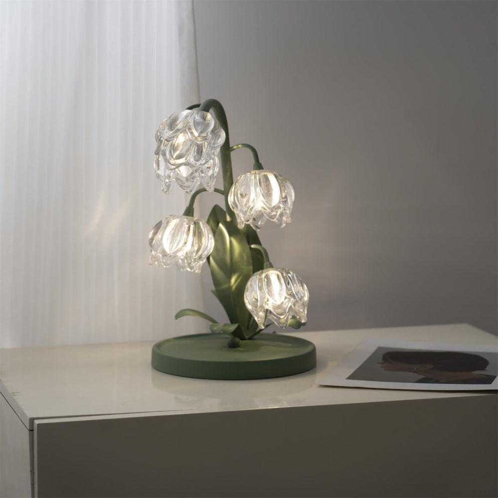 Botanical Table Lamp with Green Glass Petals – Elegant Nightstand or Desk Lamp for Modern Home Decor 31