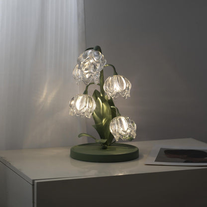Botanical Table Lamp with Green Glass Petals – Elegant Nightstand or Desk Lamp for Modern Home Decor 32