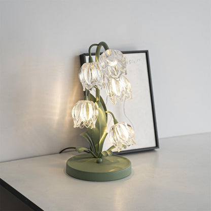 Botanical Table Lamp with Green Glass Petals – Elegant Nightstand or Desk Lamp for Modern Home Decor 35
