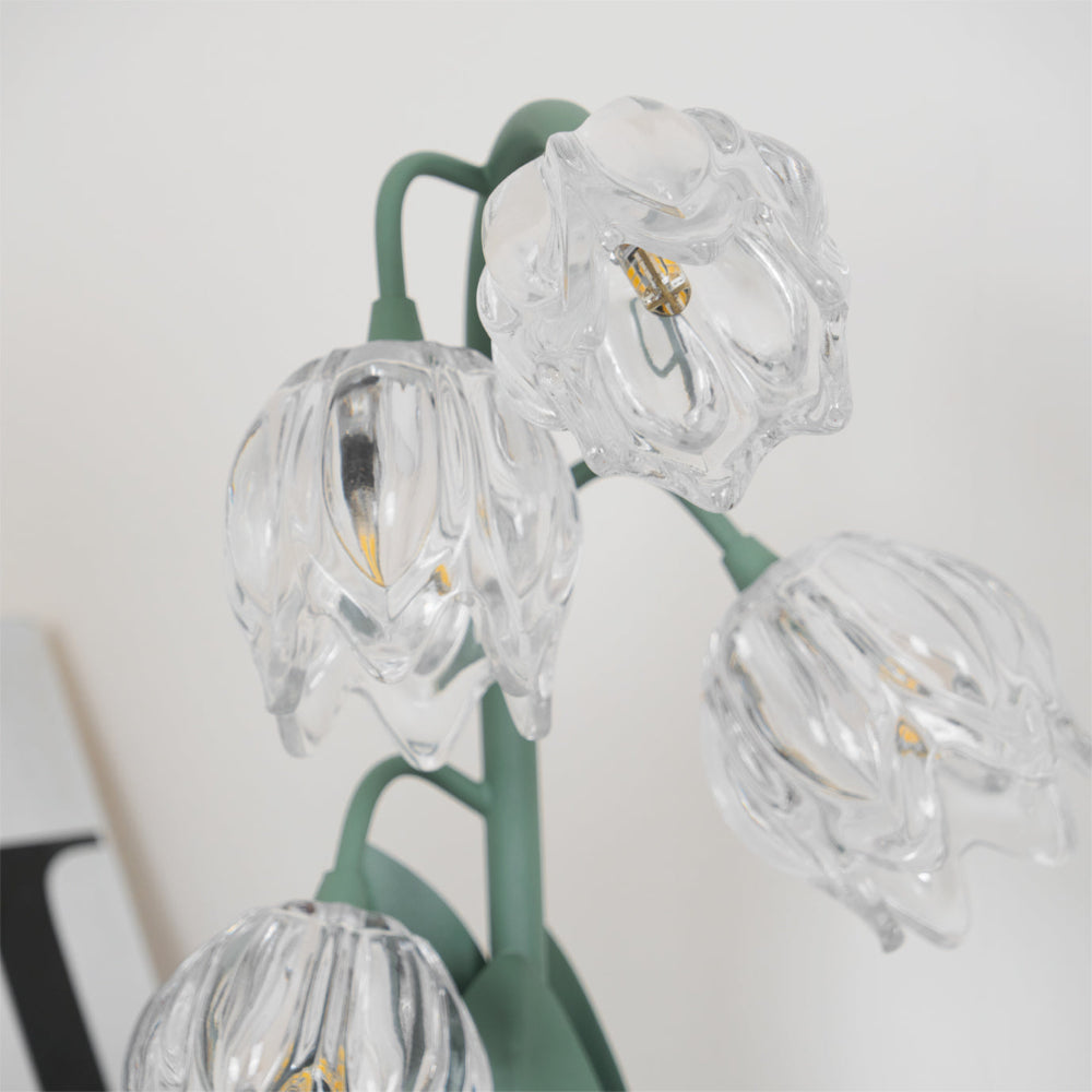 Botanical Table Lamp with Green Glass Petals – Elegant Nightstand or Desk Lamp for Modern Home Decor 38