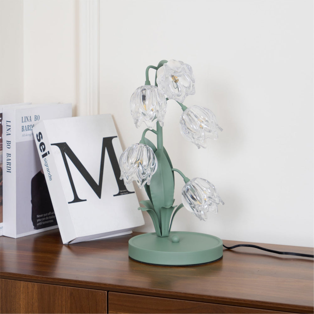 Botanical Table Lamp with Green Glass Petals – Elegant Nightstand or Desk Lamp for Modern Home Decor 39