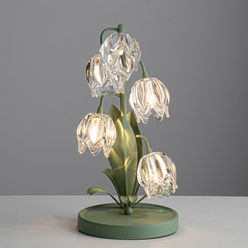 Botanical Table Lamp with Green Glass Petals – Elegant Nightstand or Desk Lamp for Modern Home Decor 4